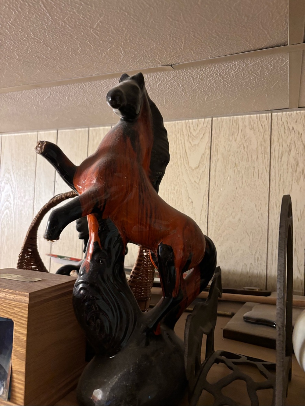 Hand-Painted Brown and Black Horse Sculpture - Decorative Home Art